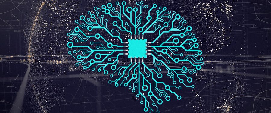 A neural network drawn around a chip